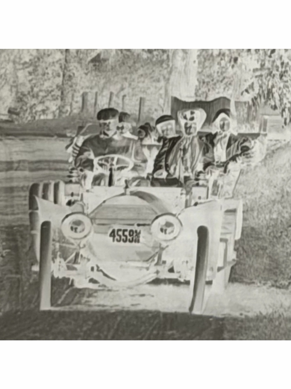 Antique Glass Plate Negative Car Automobile Passengers 1800s/1900s